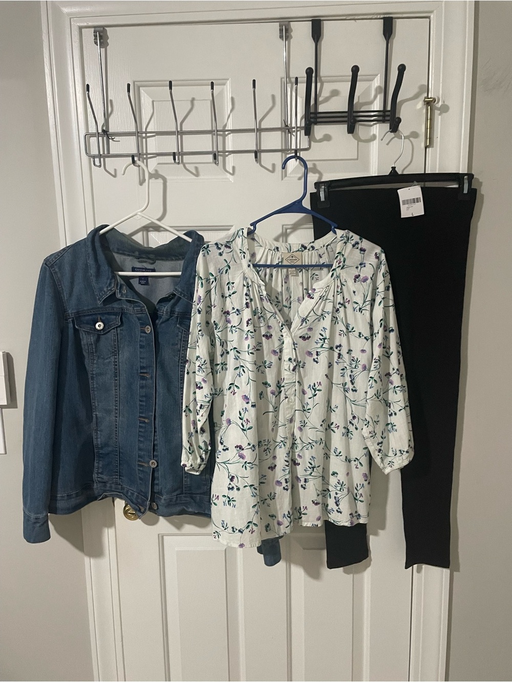 Floral Peasant Blouse - White with Purple & Green Floral Print bandolino Jacket